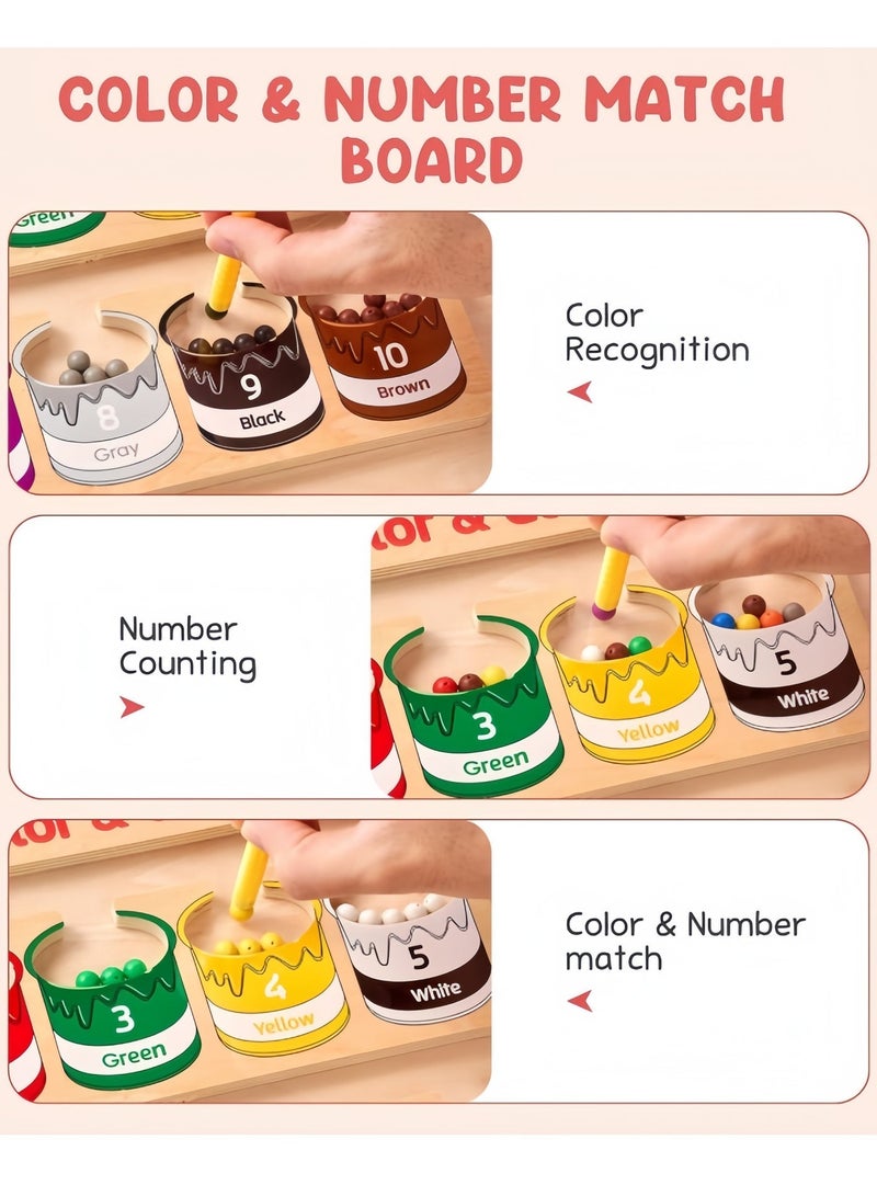 متاهة مغناطيسية خشبية للأطفال الصغار، متاهة مغناطيسية للألوان والأرقام، لوحة ألغاز مونتيسوري الخشبية لتعلم مطابقة الألوان، أنشطة مطابقة العد، ألعاب المهارات الحركية الدقيقة للأطفال، 23 سم × 16 سم - Image 4